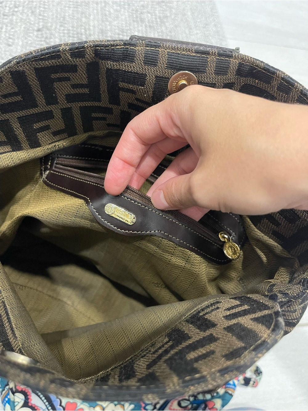 Vintage Fendi Mama Baguette Zucca FF Monogram Canvas Shoulder Bag Brown - Picture 11 of 16